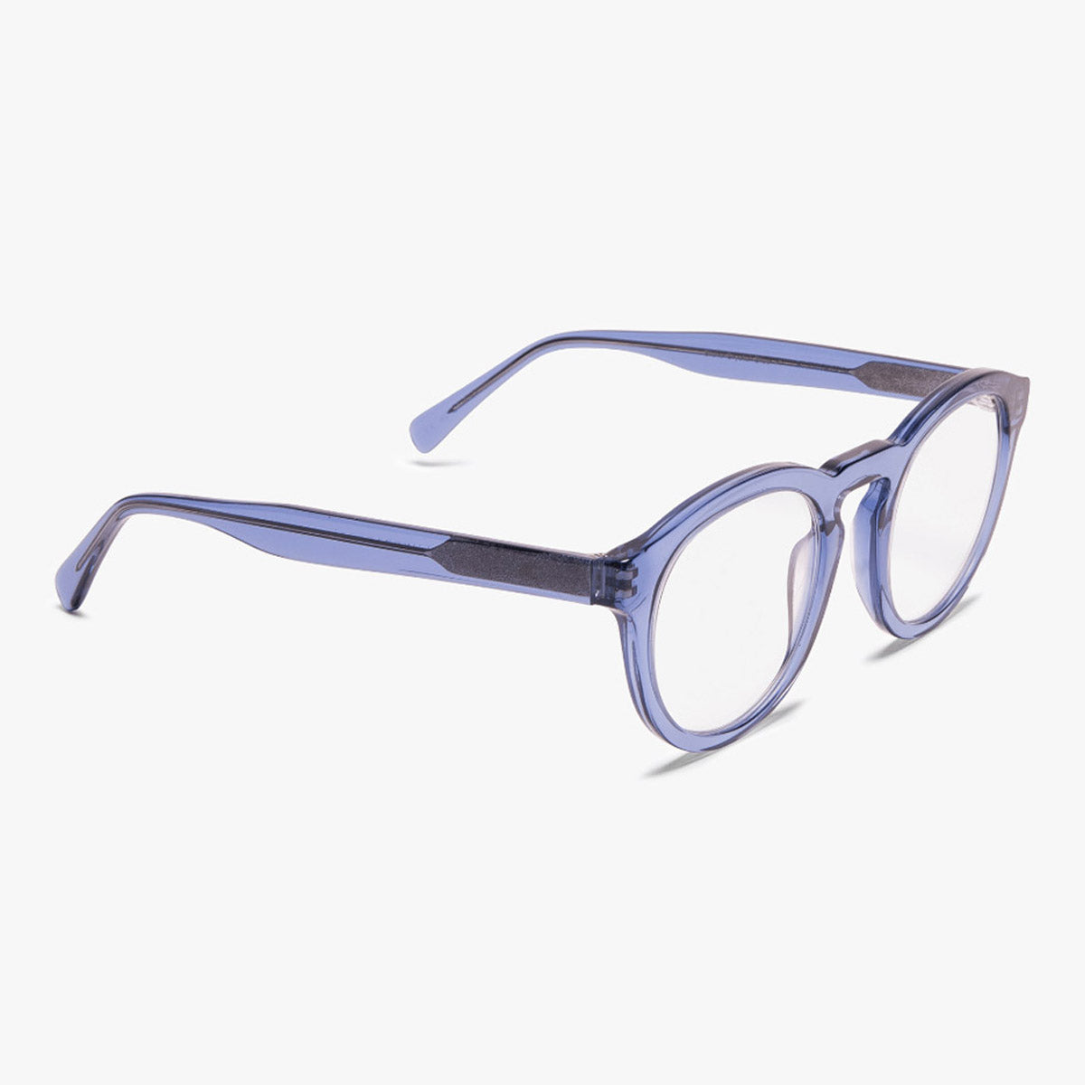 Luxreaders stylish Women's Gråsten Crystal Blue Reading glasses. Made from Bio-acetate in a Round shape.