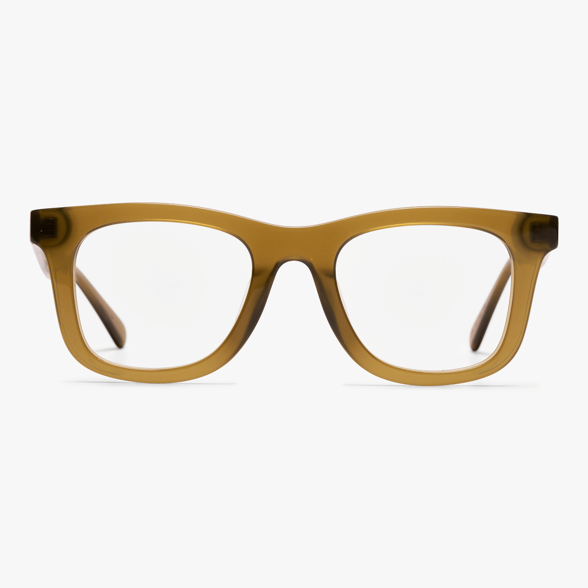Luxreaders stylish Samsø Shiny Olive Reading glasses. Made from Bio-acetate in a Square shape.