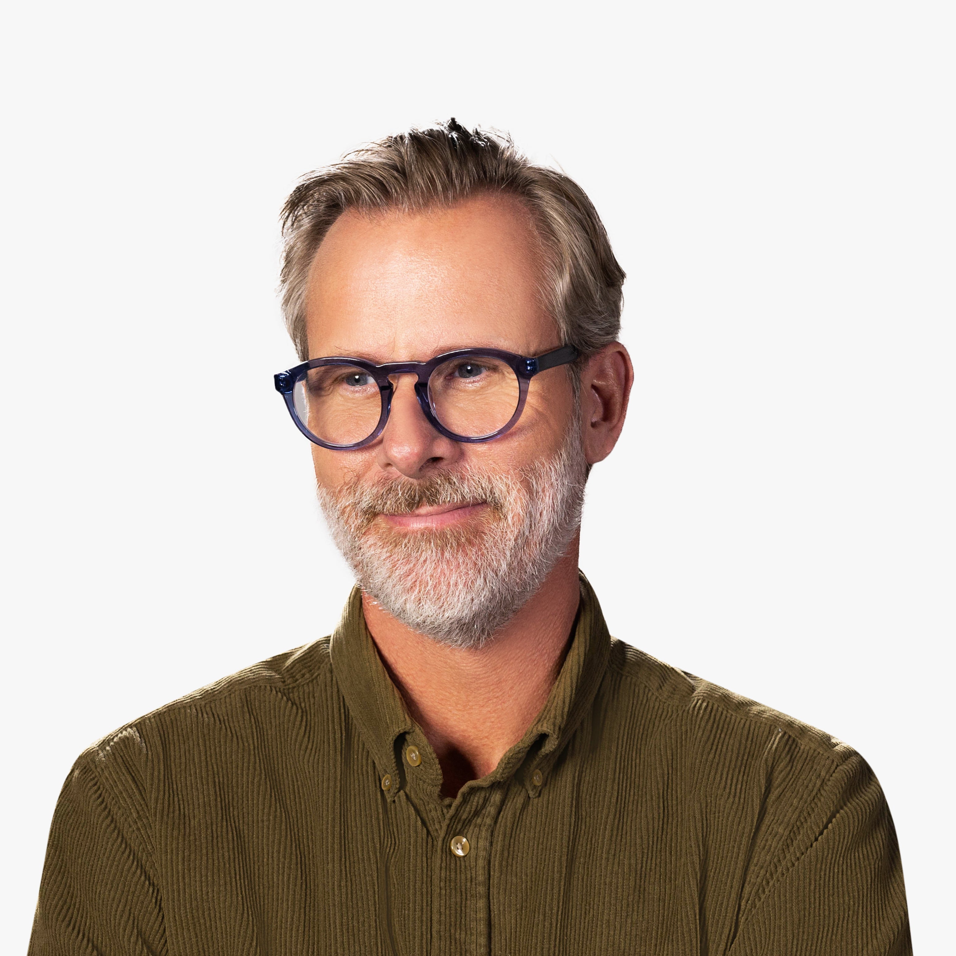 Luxreaders stylish Men's Gråsten Crystal Blue Reading glasses. Made from Bio-acetate in a Round shape.