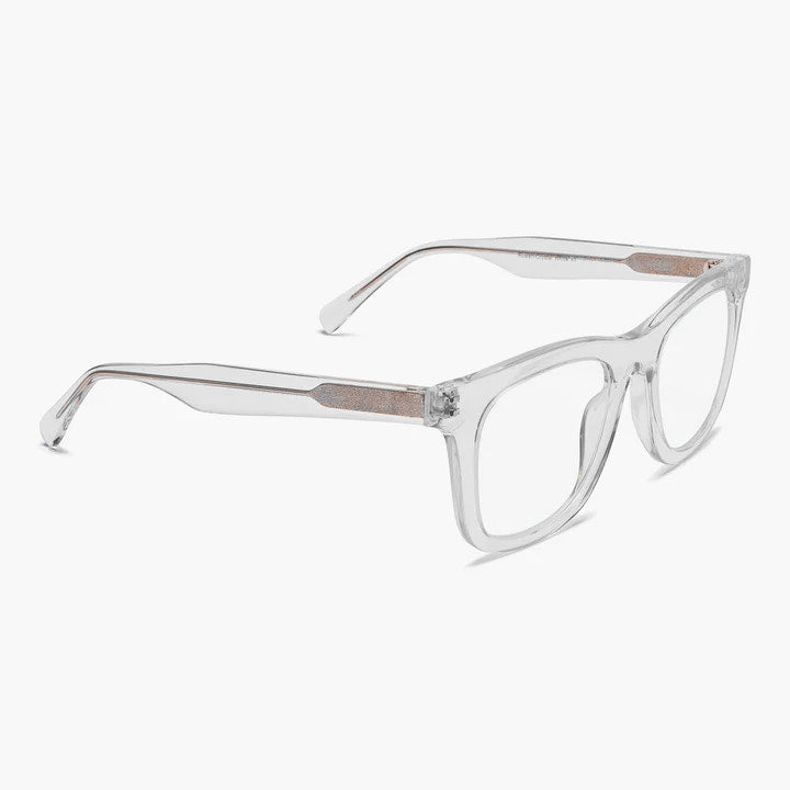 Luxreaders stylish Samsø Crystal White Reading glasses. Made from Bio-acetate in a Square shape.