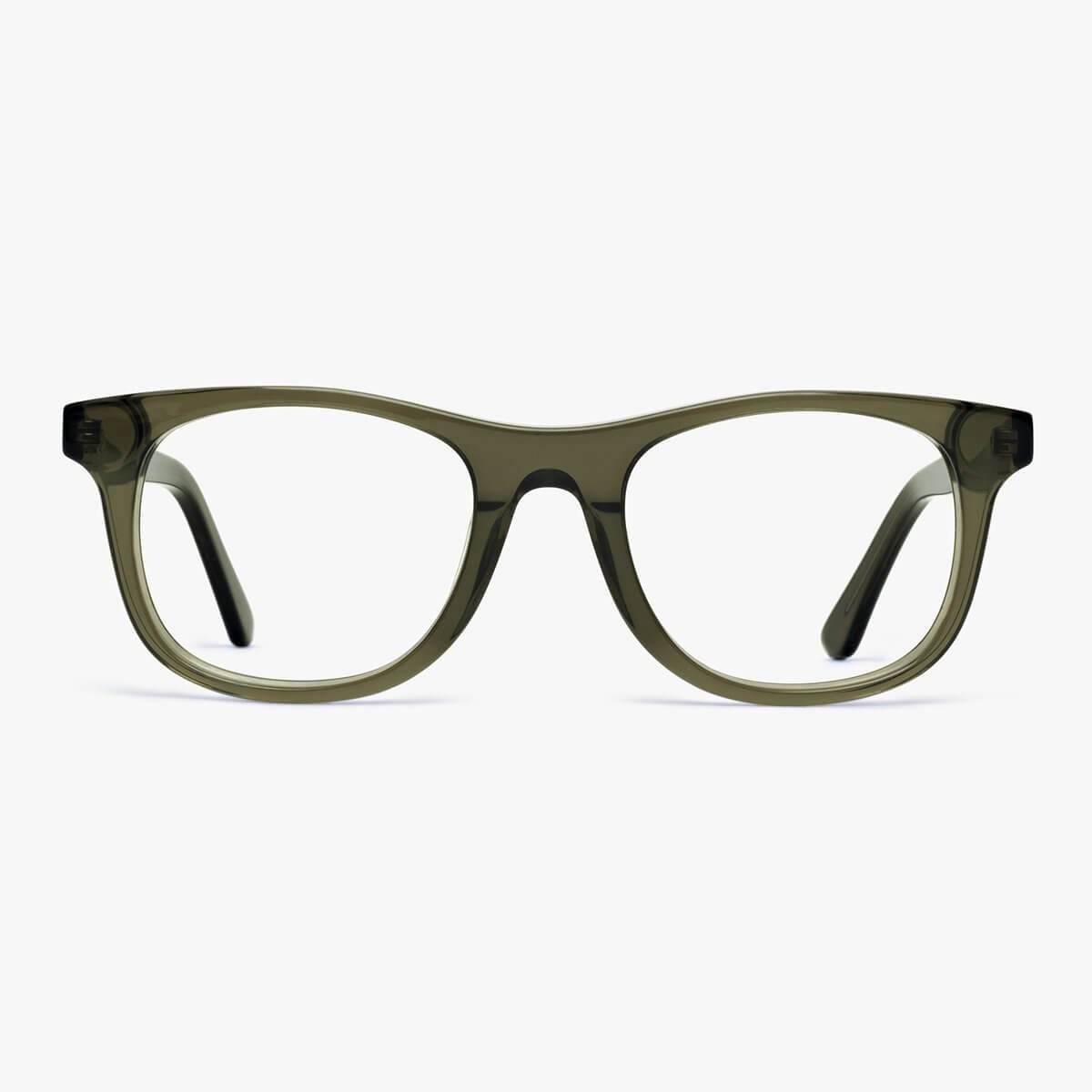 Luxreaders stylish Malmö Shiny Olive Reading glasses. Made from Acetate in a Square shape.
