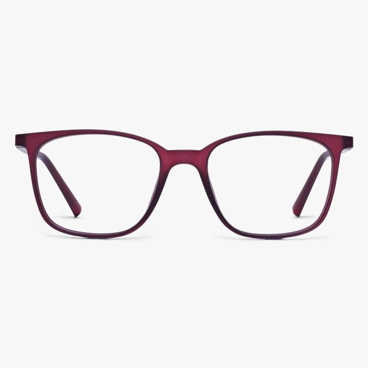 Luxreaders stylish Women's Fyn Red Reading glasses. Made from Rubber in a Square shape.