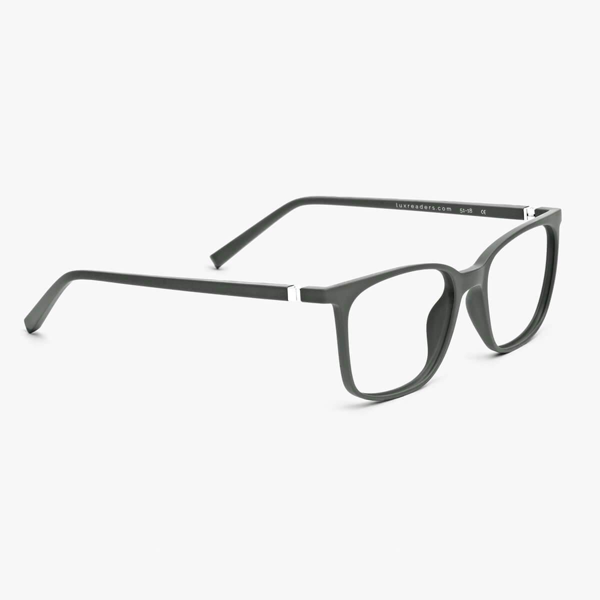 Luxreaders stylish Men's Fyn Dark Army Blue light glasses. Made from Rubber in a Square shape.