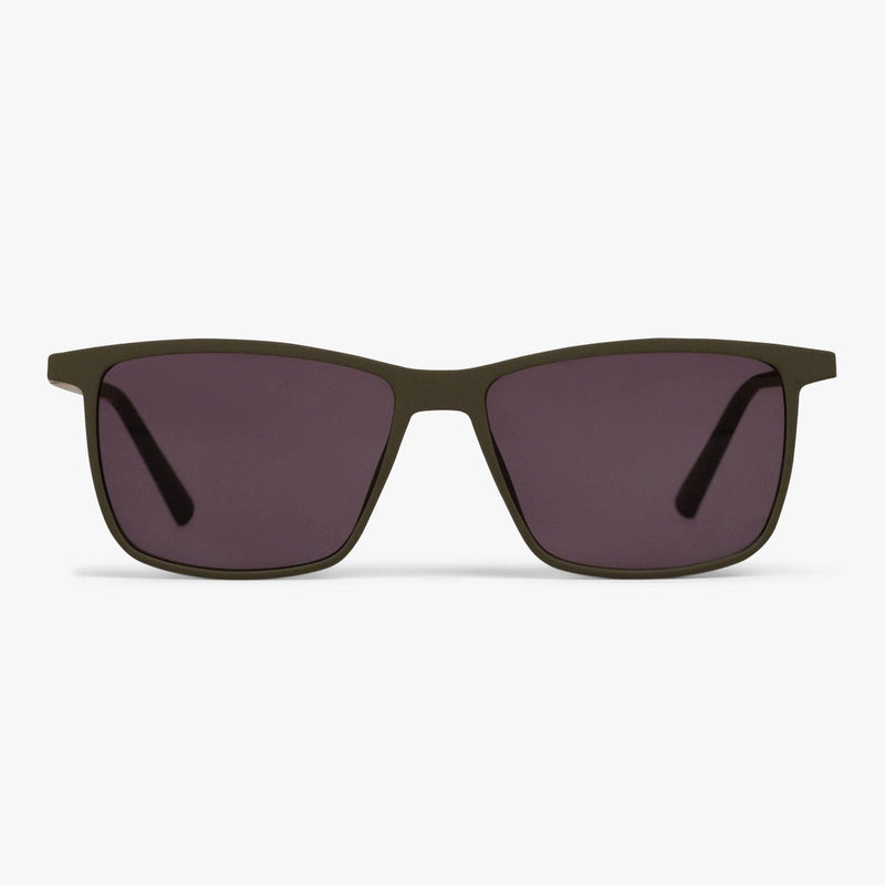 Dark olive square sunglasses with black lenses