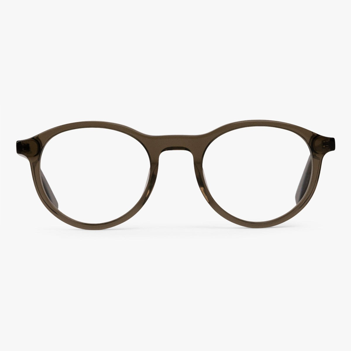 Round shiny olive reading glasses with solid frame