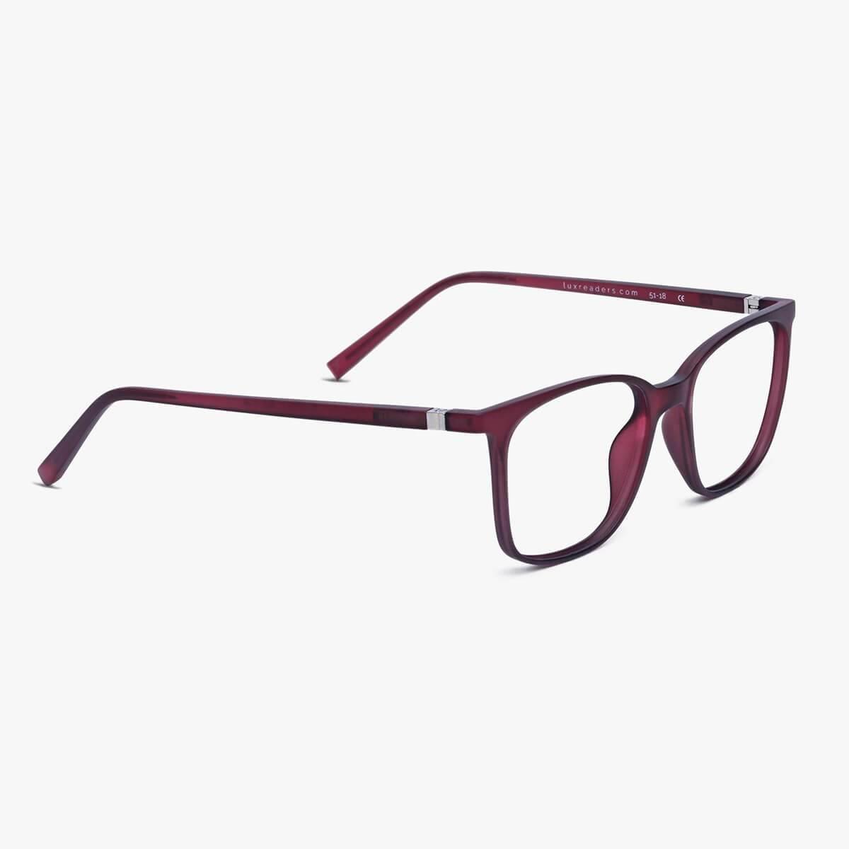 Men's Fyn Red reading glasses with dark red frames from Luxreaders