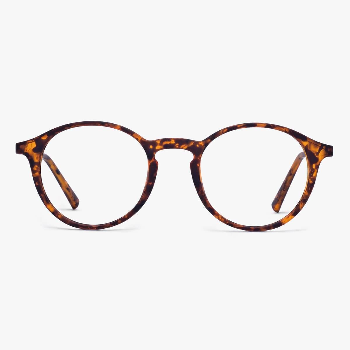 Round tortoiseshell reading glasses with distinctive pattern