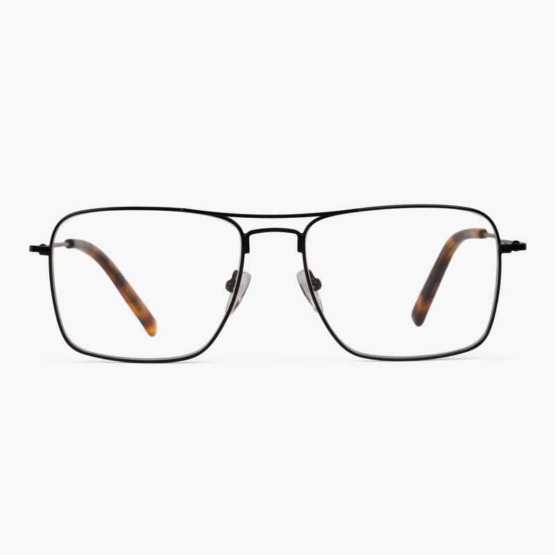 Men's Lidköping Black square glasses with thin black frame and tortoiseshell temples
