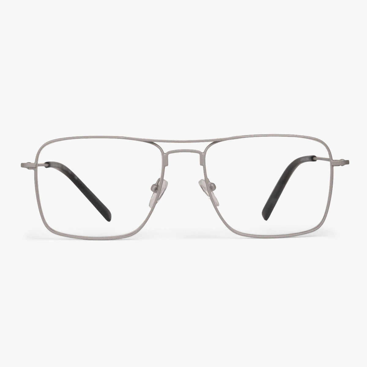 Metallic frame glasses with rectangular lenses and black temples