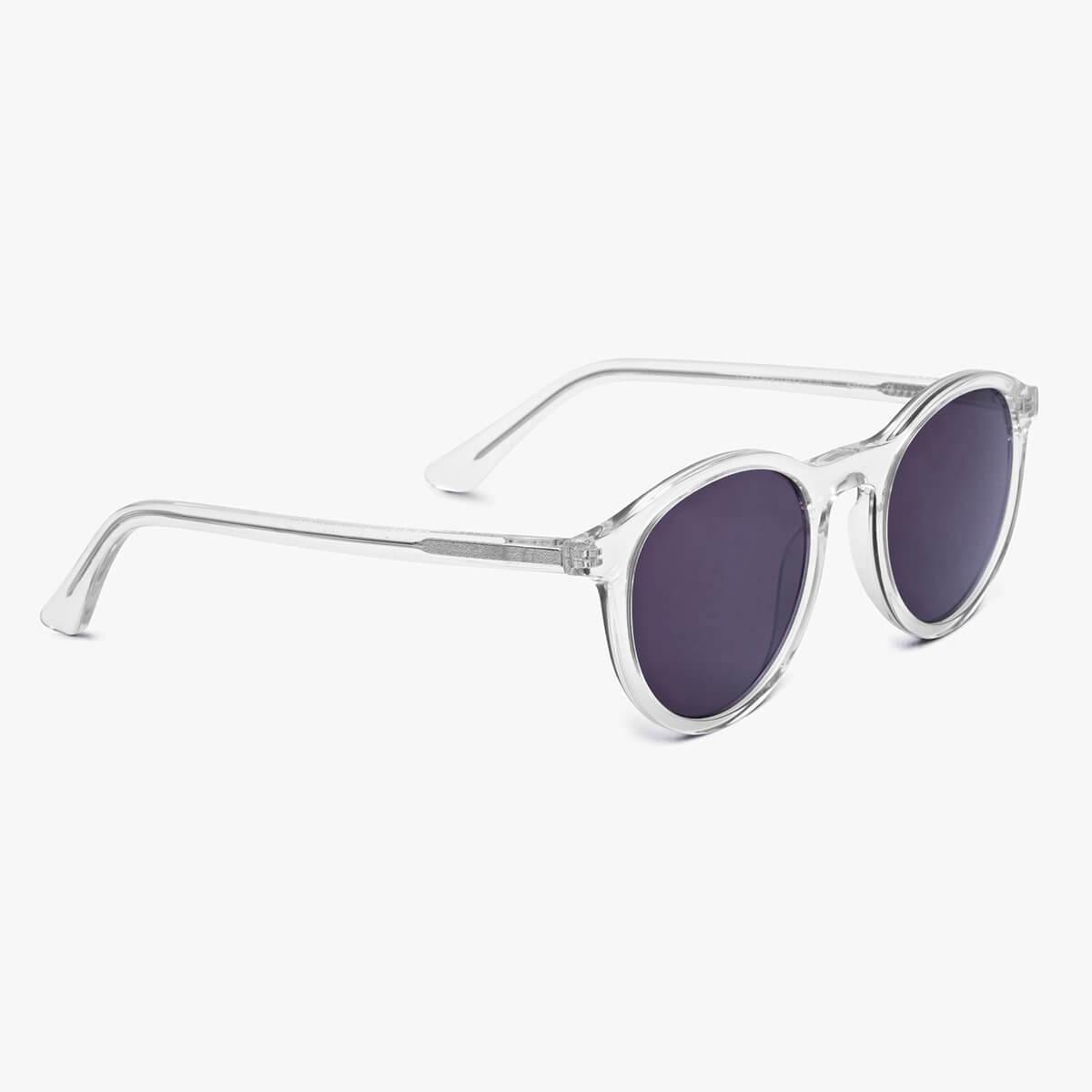 Men's Løkken Crystal White round sunglasses with clear frames and dark lenses