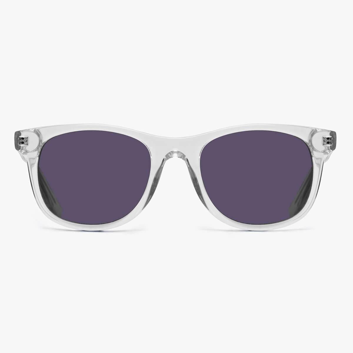 Men's Malmö Crystal White sunglasses with transparent frame and dark lenses