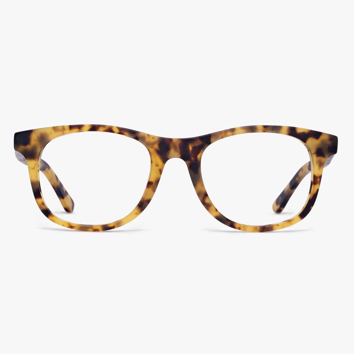 Tortoise shell reading glasses with a square frame