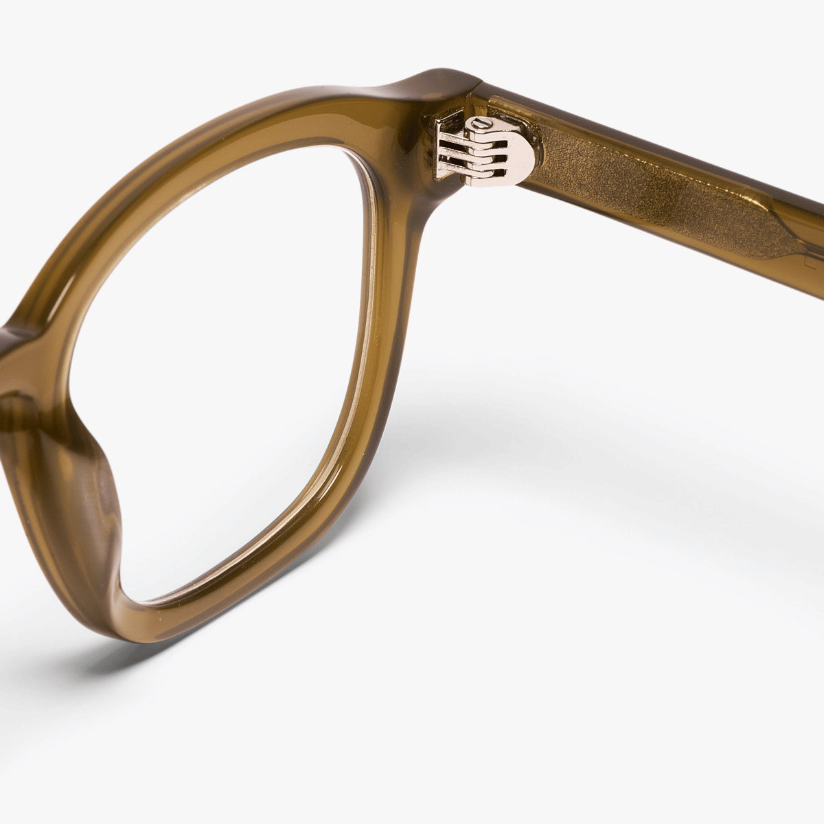 Shiny olive reading glasses frame with rounded lens shape