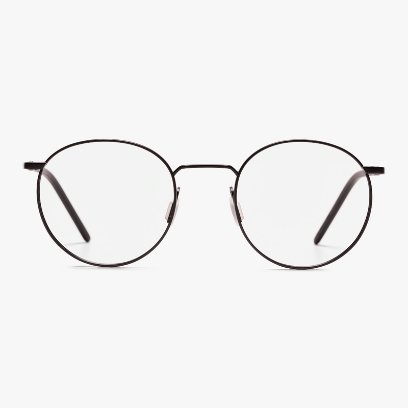 Black round metal glasses with thin temples