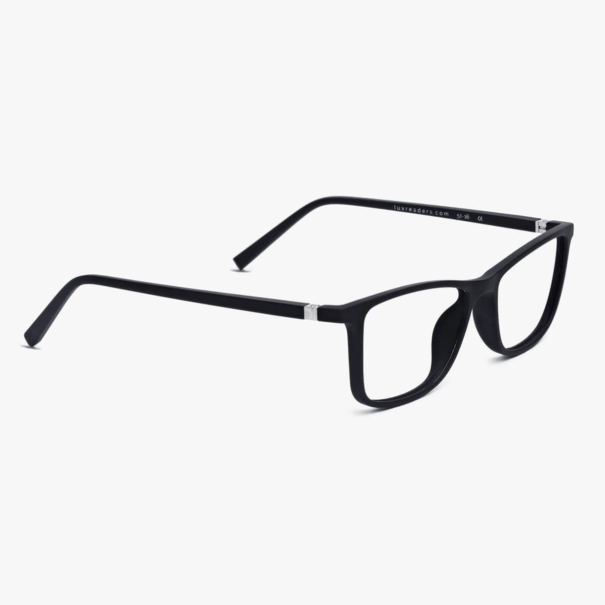 Men's Skagen Black reading glasses with black frame and silver accents