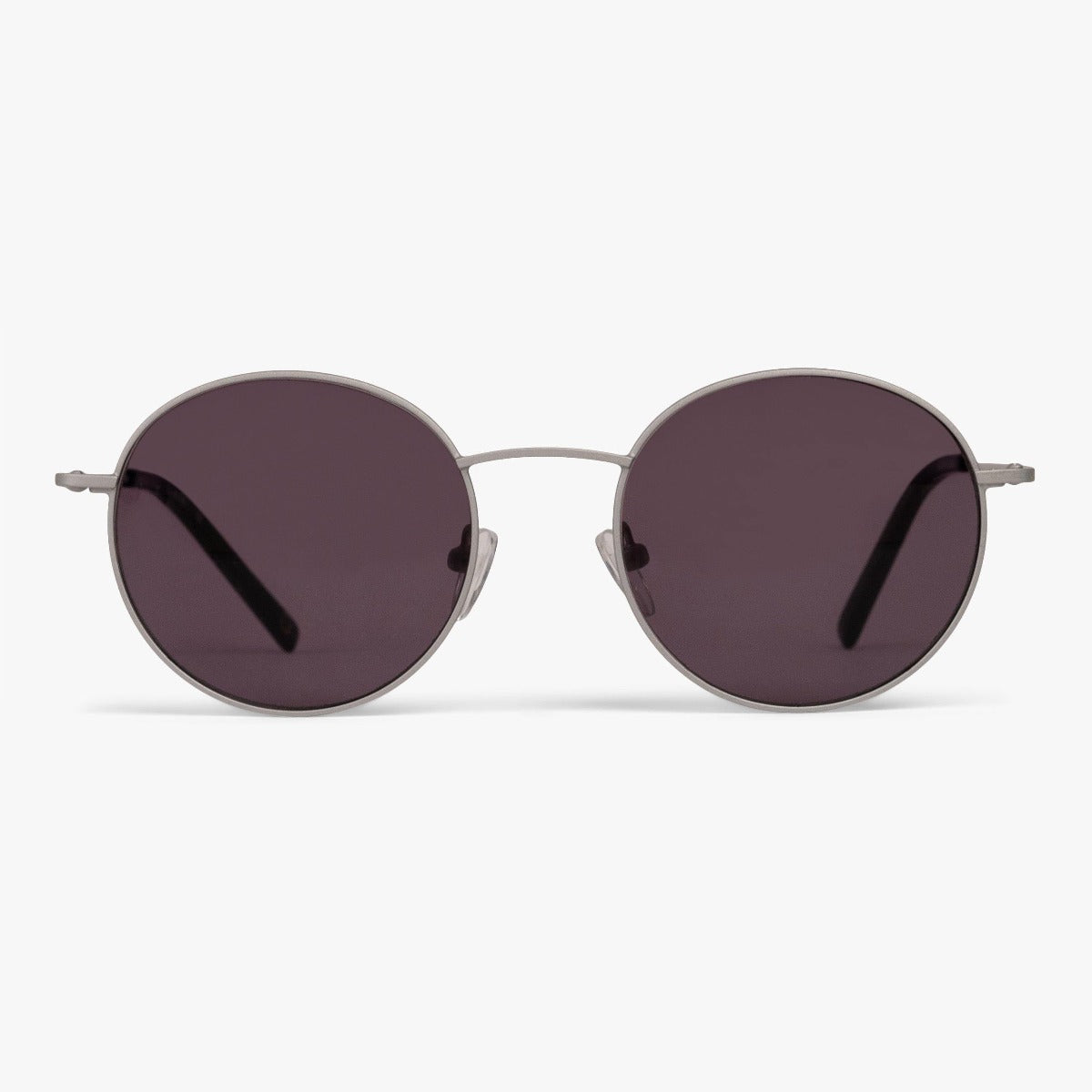 Round black sunglasses with silver frames