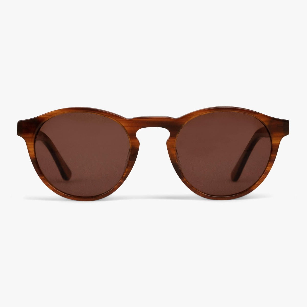 Luxreaders stylish Women's Trondheim Shiny Walnut Sunglasses. Made from Acetate in a Round shape.