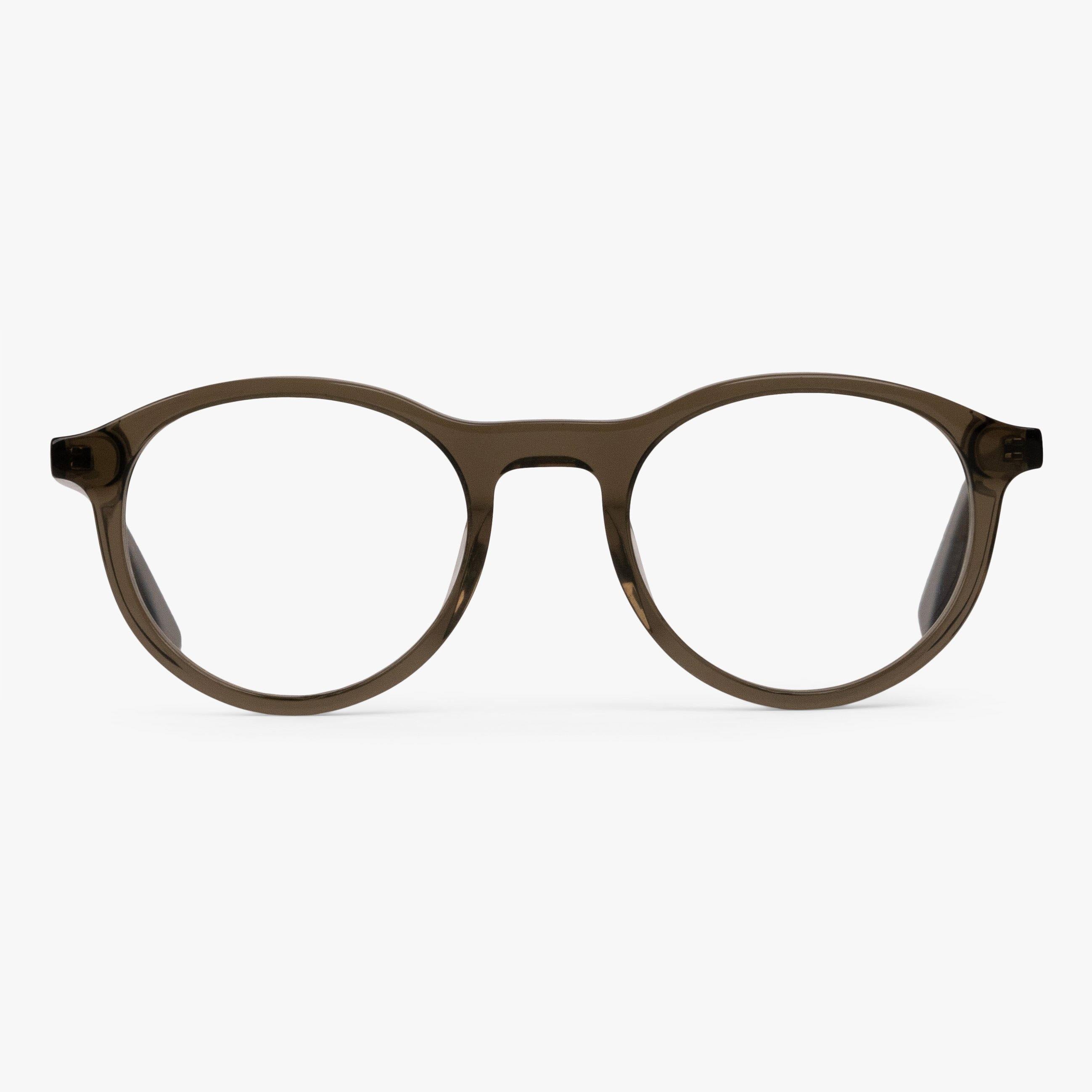 Luxreaders stylish Men's Løkken Shiny Olive Reading glasses. Made from Acetate in a Round shape.