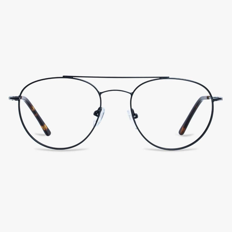 Göteborg black aviator-style glasses with thin metal frame