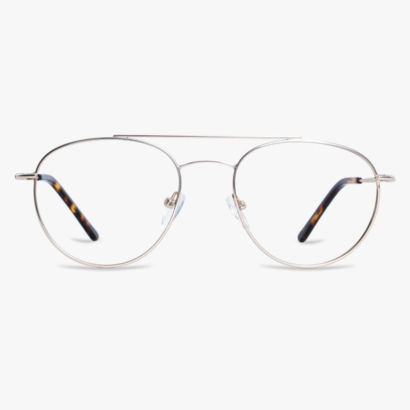 Gold metal aviator glasses with tortoiseshell temple tips