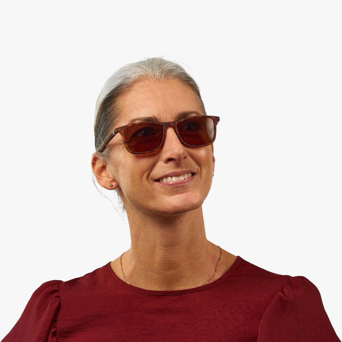 Person wearing brown square sunglasses