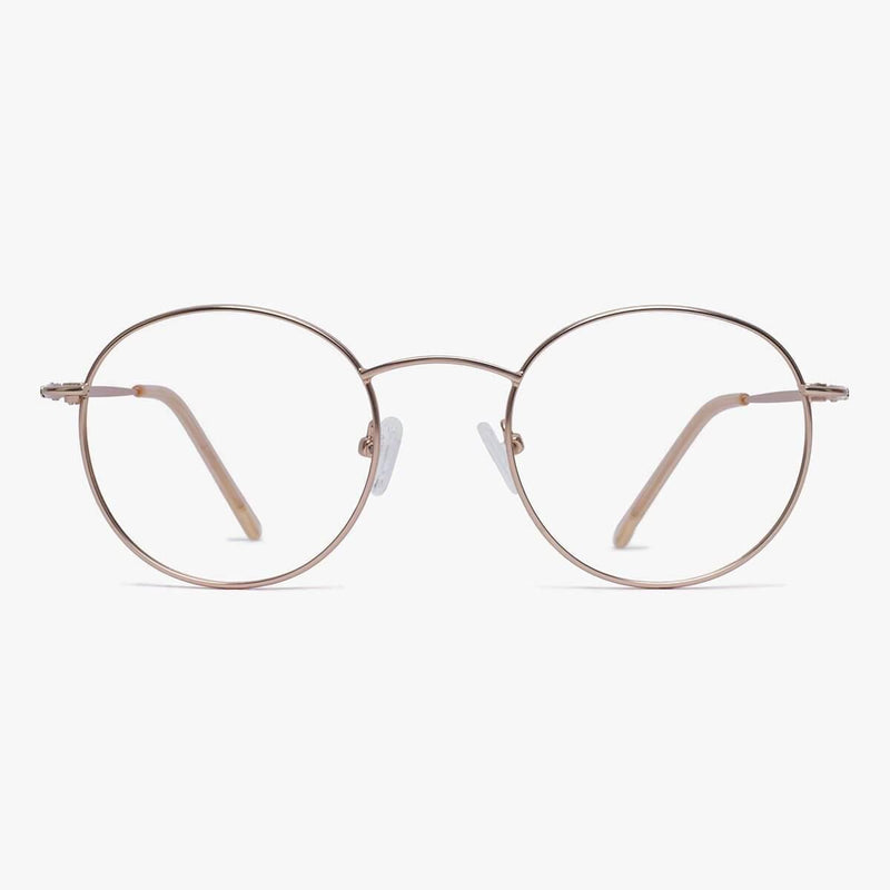 Round gold metal reading glasses with clear lenses